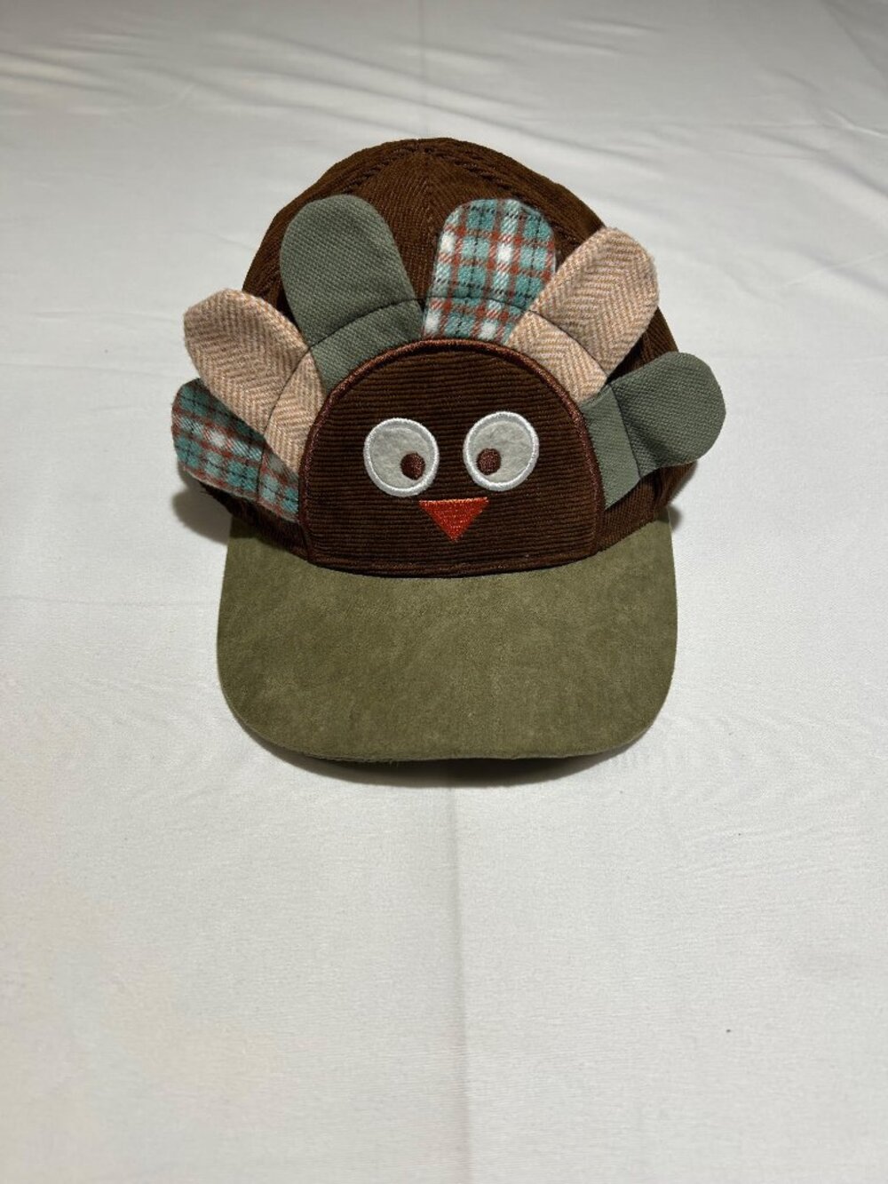 Addie & Tate Unisex Newborn Green Brown Corduroy Turkey Face Baseball Cap